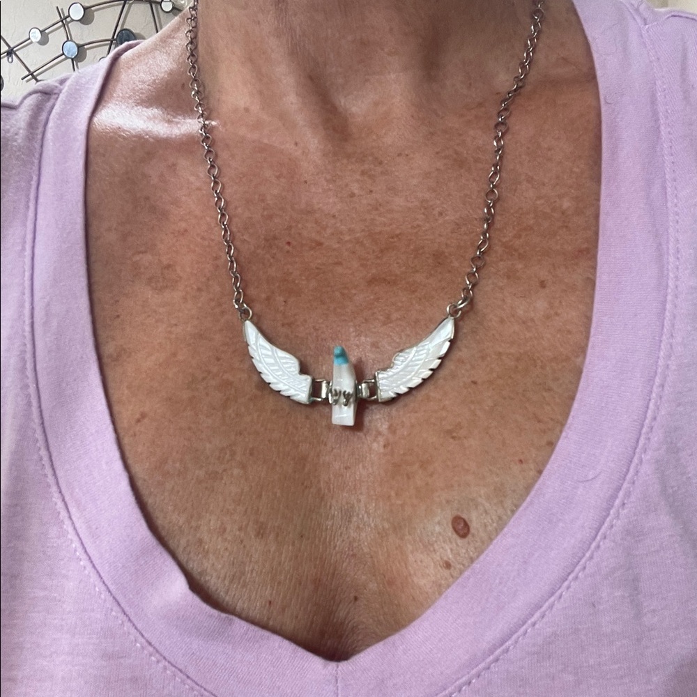 native sterling silver and mother pearl Winged Eagle Necklace